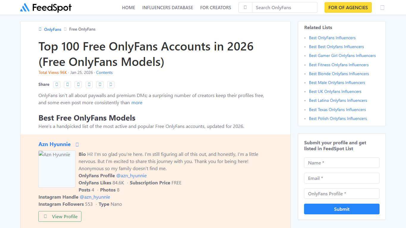 Top 100 Free OnlyFans Accounts in 2026 (Free OnlyFans Models)